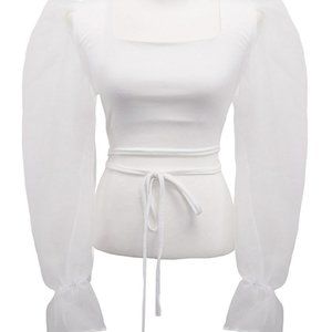 Storets Stella White Sheer Puff Sleeve